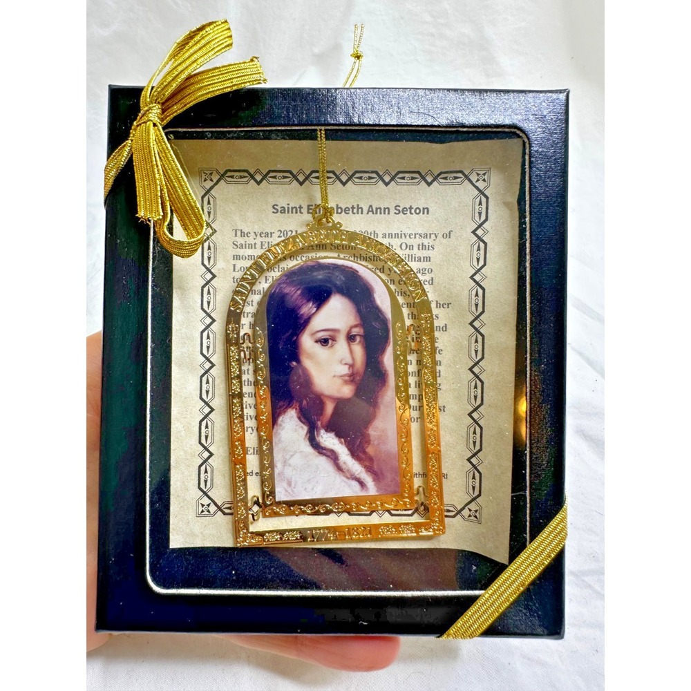 Saint Elizabeth Ann Seton Ornament Gold Tone Ornate Religious Boxed
